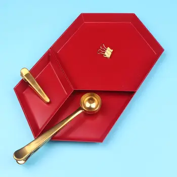 

Scandinavian Red Polygon Jewelry Display Plate Desktop Metal Storage Tray Geometric Diamond Hexagonal Cake Fruit Dish Plate