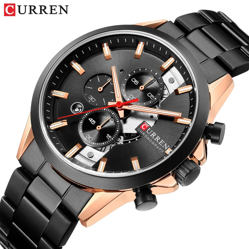 

CURREN 2019 Mens Watches Fashion Sport Watch Chronograph and Calendar Wristwatch with Stainless Steel Strap Relogio Masculino