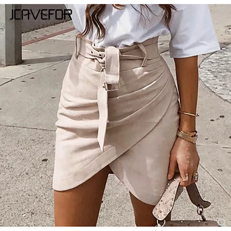 

High waist belt suede leather skirt female Autumn winter irregular bodycon mini skirt Sexy streetwear women skirt bottom
