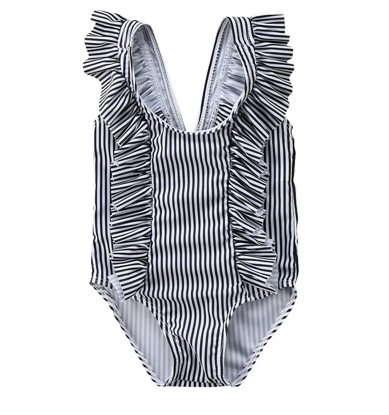 Newborn Kids Baby Girls Striped Ruffles Swimwear Swimsuit Bathing Suit