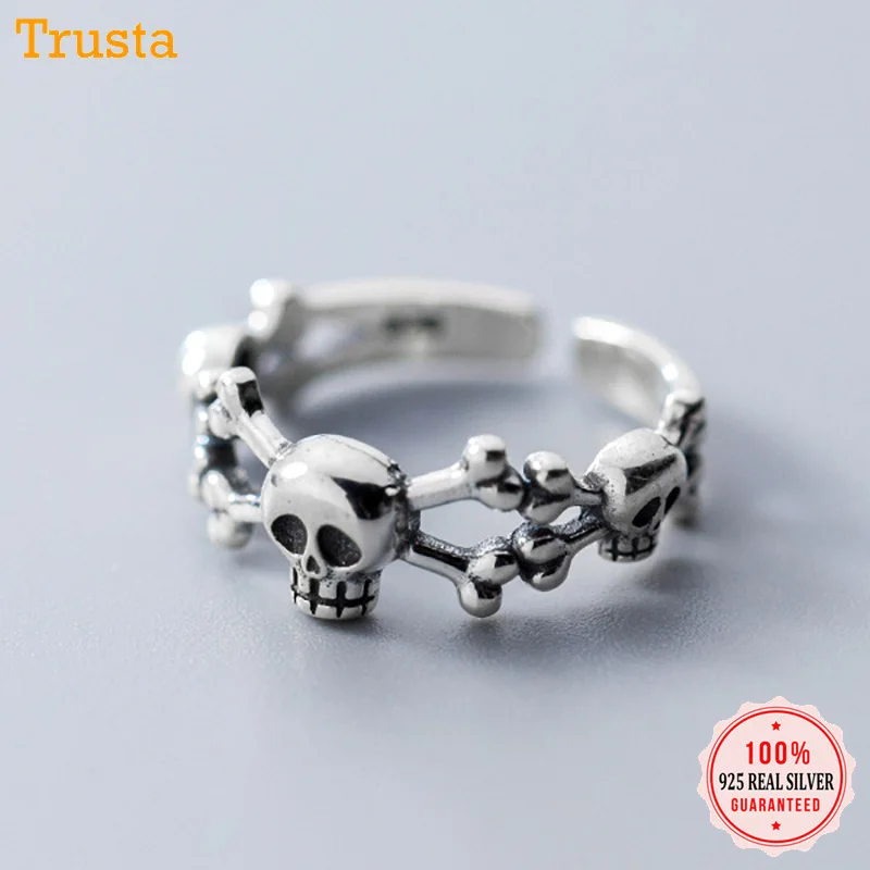 

Trusta 2019 New 100% 925 Sterling Silver Jewelry Rings Vintage Style Halloween Skeleton Head Ring Gift Women Girls Lady DS1438