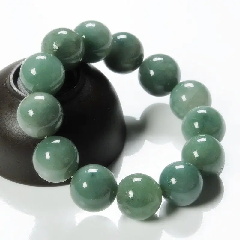 

Beautiful Chinese Natural 12mm Green Jade Jadeite Round Beads Stretchy Bracelet