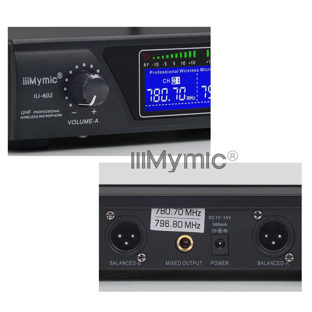 IiiMymic IU-602 UHF 2 металлический ручной микрофон двухканальный передатчик Профессиональный длинный диапазон беспроводной микрофон для караоке