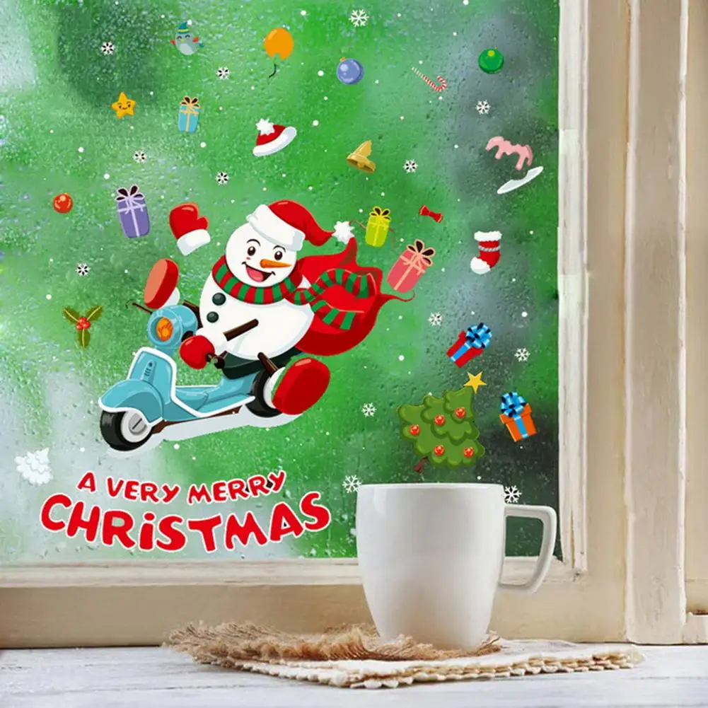 2Pcs PVC Christmas Snowman Santa Claus Glass Home Window Stickers Decor