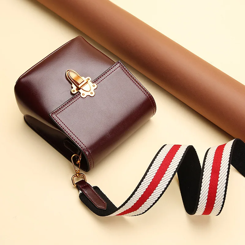 Small and elegant square leather cowboy messenger bags fashion textile wide shoulder strap gene leather leather women's bag
