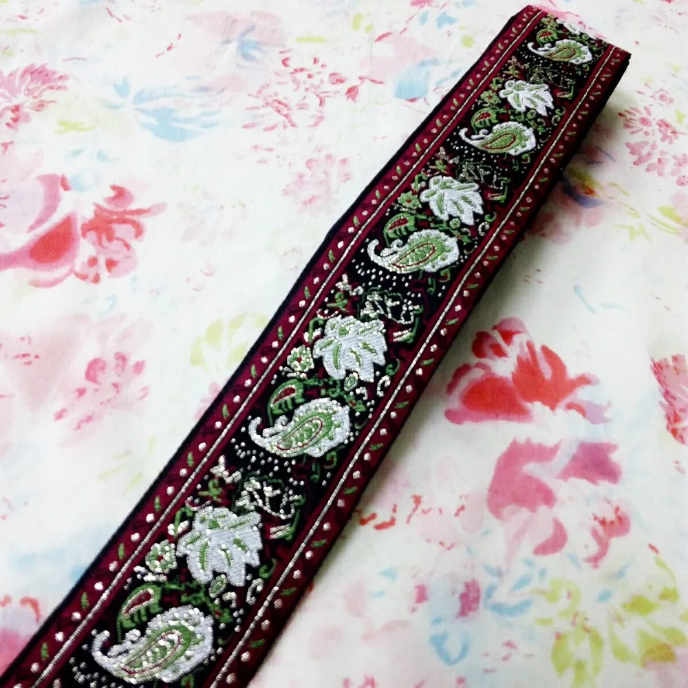 5cm 50mm 2'' Silver Filigree Wine White Green Paisley Costume Curtain National Jacquard Woven Ribbon Laciness Embroidery Webbing | Дом и