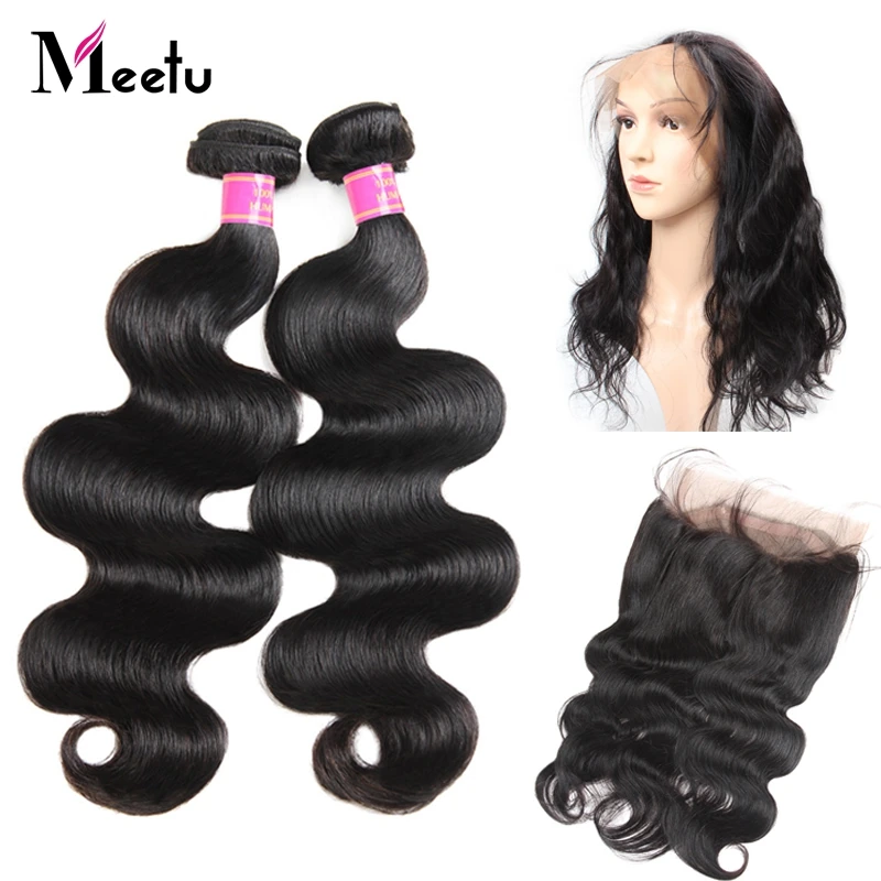 

Meetu Hair Malaysian Body Wave Bundles with Frontal Non Remy 360 Frontal with Bundles 100% Human Hair 2 Bundles with Frontal