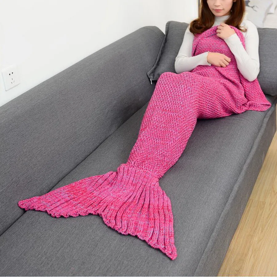 Mermaid Tail Blanket Yarn Knitted Handmade Crochet Mermaid Blanket Kids