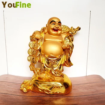 

Bronze Stick Gold Chinese Feng Shui Laughing Buddha Statue Jewelry Maitreya Buddha Sculpture Home Garden Statuette