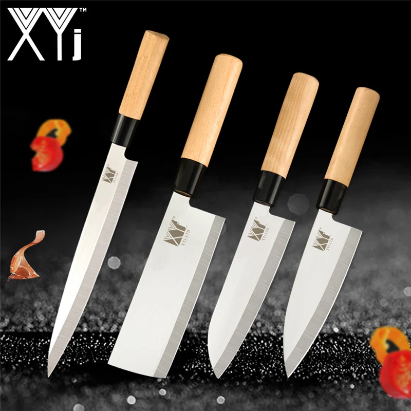 XYj шеф-повара кухонные ножи японский лосось ножи для суши из нержавеющей стали сашими кухонный нож сырой рыбы филе слоев повара нож - Цвет: A. (4 Pcs Set)