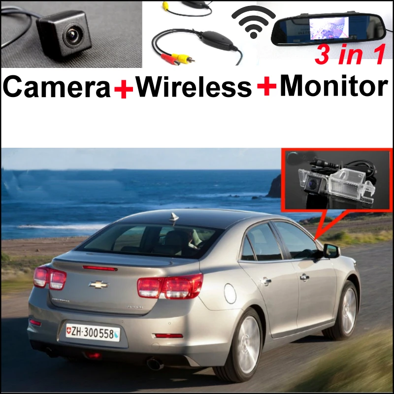 

3 in1 Special WiFi Rear View Camera + Wireless Receiver + Mirror Monitor EASY DIY Parking System For Chevrolet Malibu 2012~2014