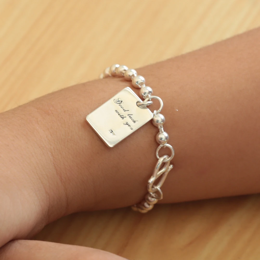 Wholesale 925 Real Solid Silver Baby Bracelet Beaded Chain Custom Words