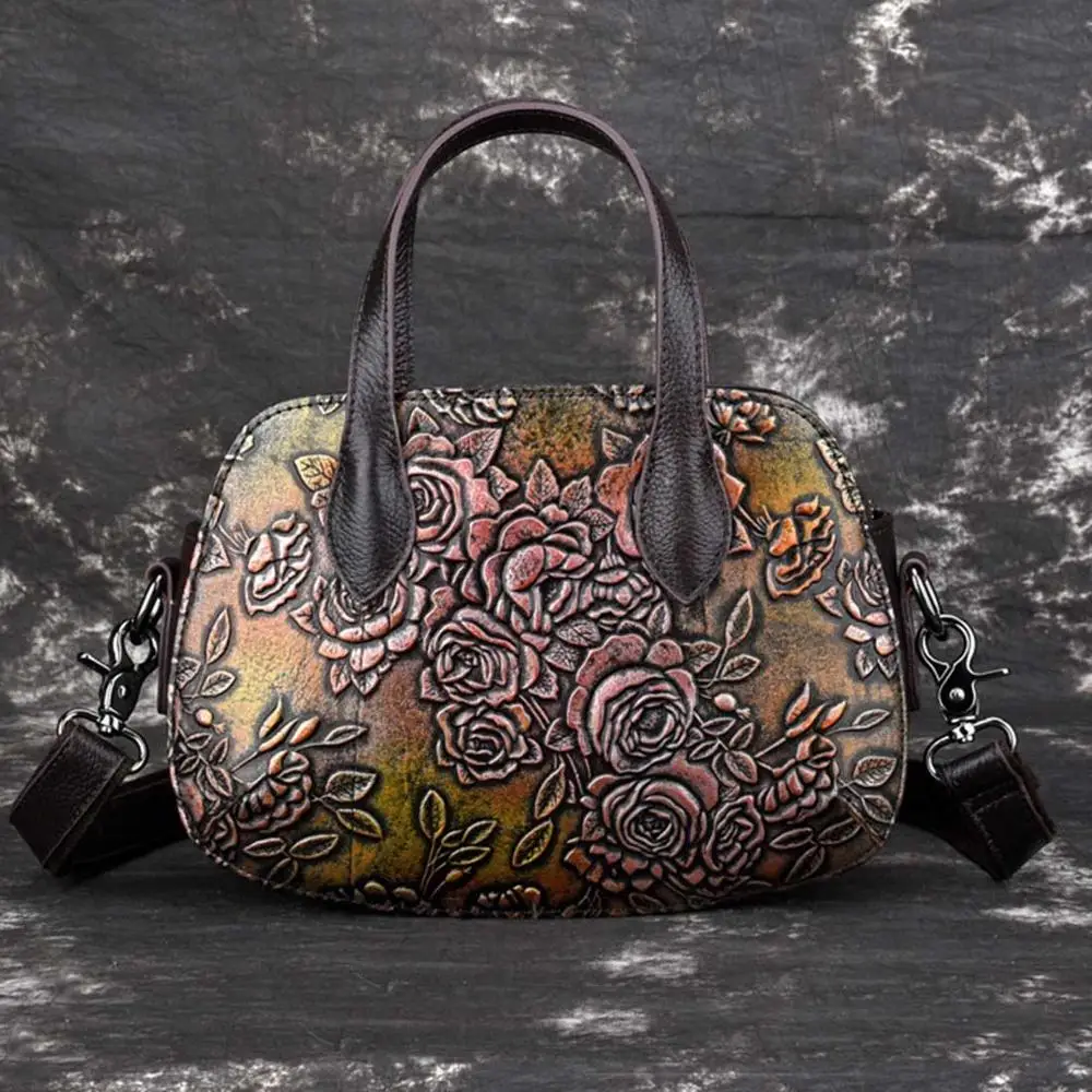 Женская сумка-мессенджер через плечо, винтажная повседневная женская сумка высокого качества из натуральной тисненой кожи с верхней ручкой, сумка-тоут - Цвет: Brown