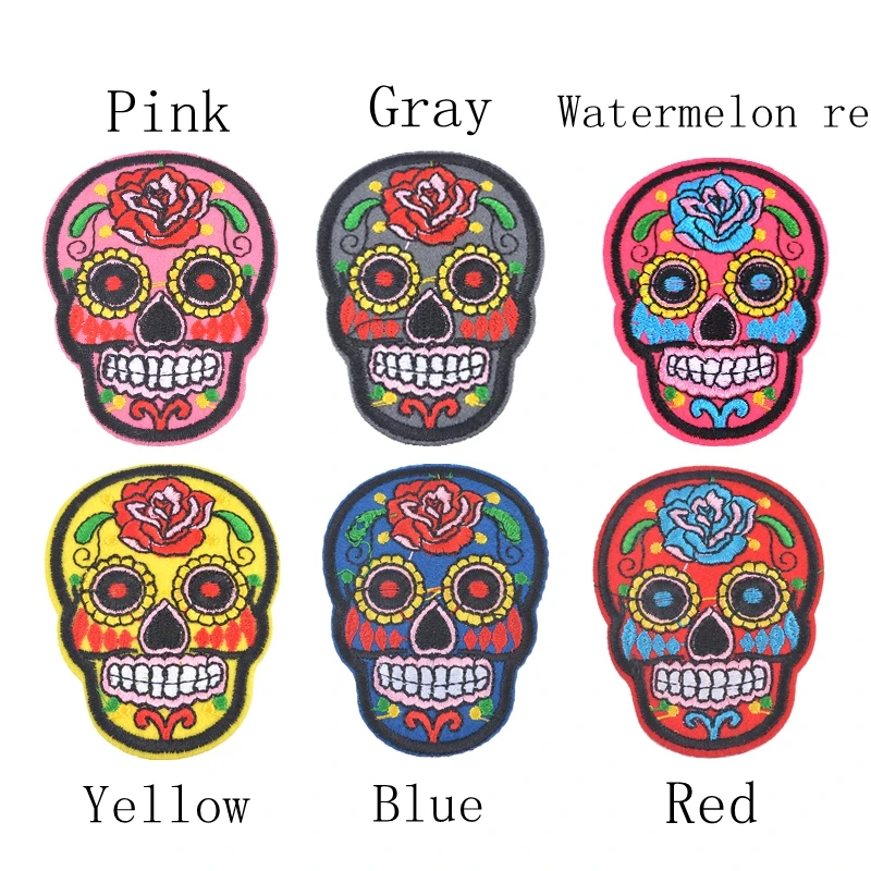 

5PCs Iron On Patches DIY Flowered Skull Embroidered Patches For Clothing Fabric Badges Iron-On Sewing Patches