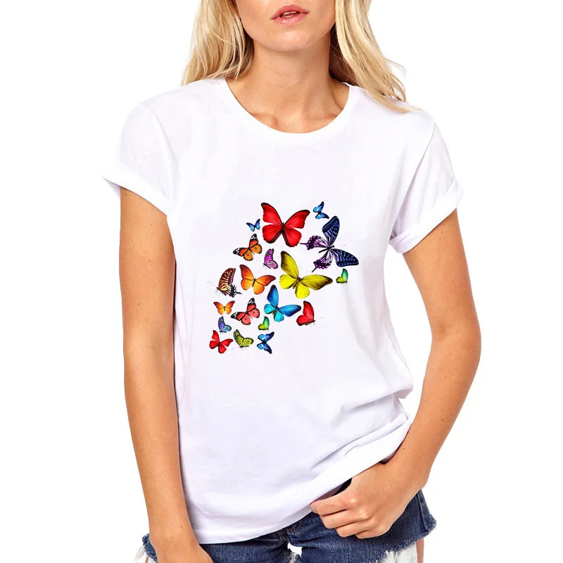 

Summer colorful butterfly t shirt women lovely 2019 clothes tshirt cool tops tees Brand t-shirt Lovers kawaii shirt plus size