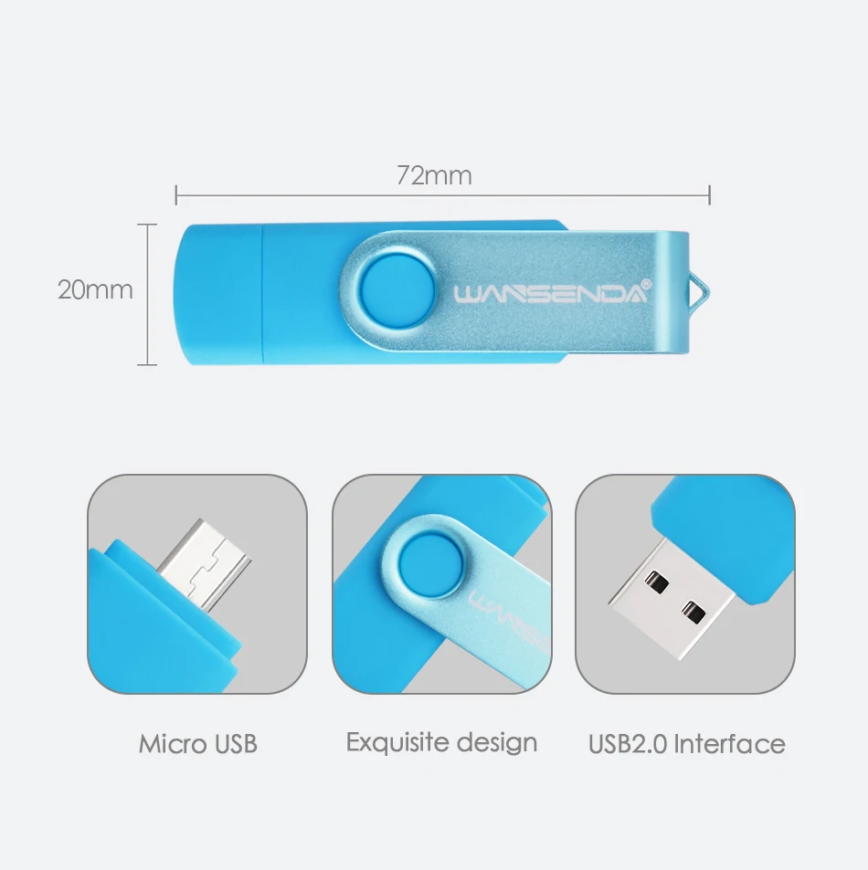 Флеш-накопитель Wansenda S100 OTG USB 256 ГБ 128 Гб 64 ГБ 32 ГБ 16 ГБ 8 ГБ 4 ГБ флеш-накопитель USB 2,0 Флешка для Android/PC