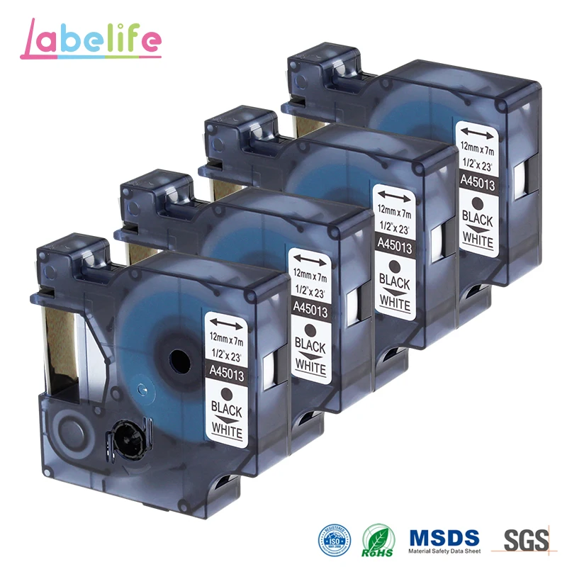 4 пакета 12 мм 45013 совместимы для лента Dymo D1 кассеты 1/2 &quotсовместимы с LabelManager черный