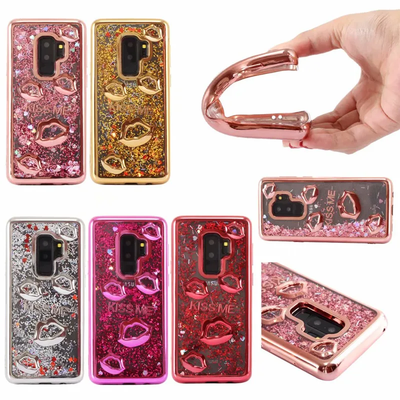 

For Samsung Galaxy S9 Plus case Soft TPU Silicone Dynamic Liquid Glitter Lips Quicksand Back Cover For Galaxy S7 edge S8 Coque
