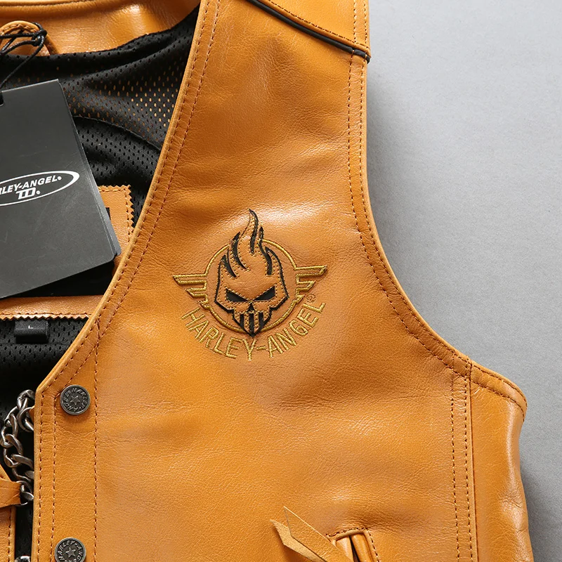 Reviews HA-97107 Read Description! Asian size super Motor rider vest Mens high quality cow leather vest genuine cowhide leather vest