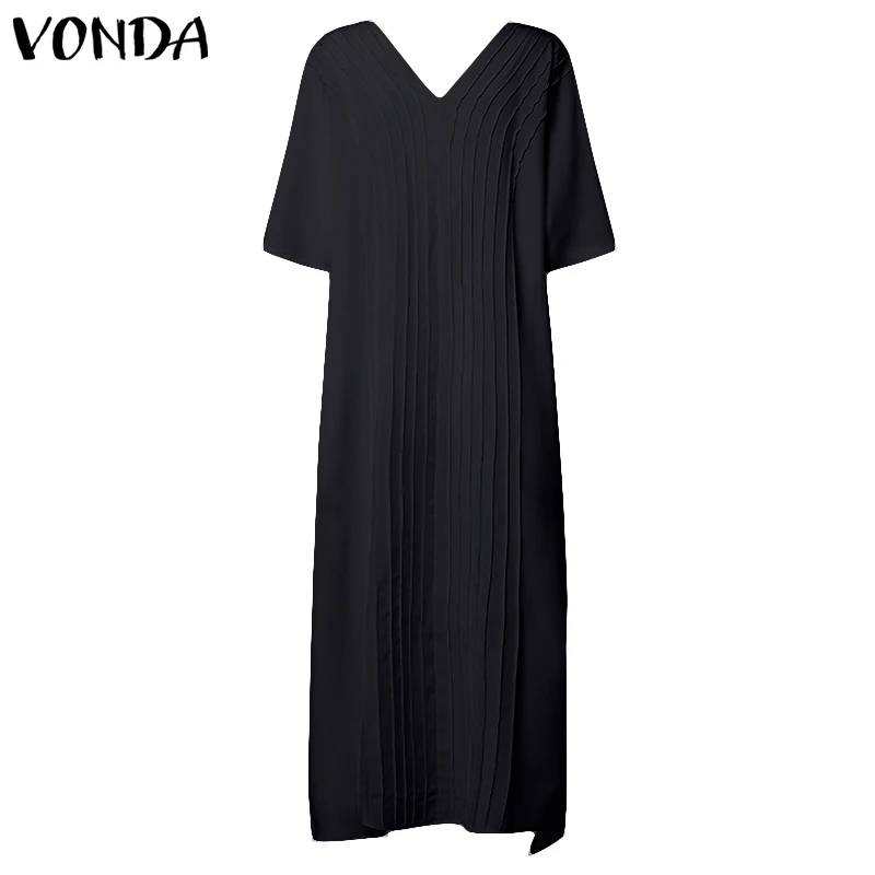Летние женские платья VONDA Длинные свободные Vestidos сексуальное пляжное платье Femme Большие размеры вечерние однотонные повседневные винтажные Сарафаны
