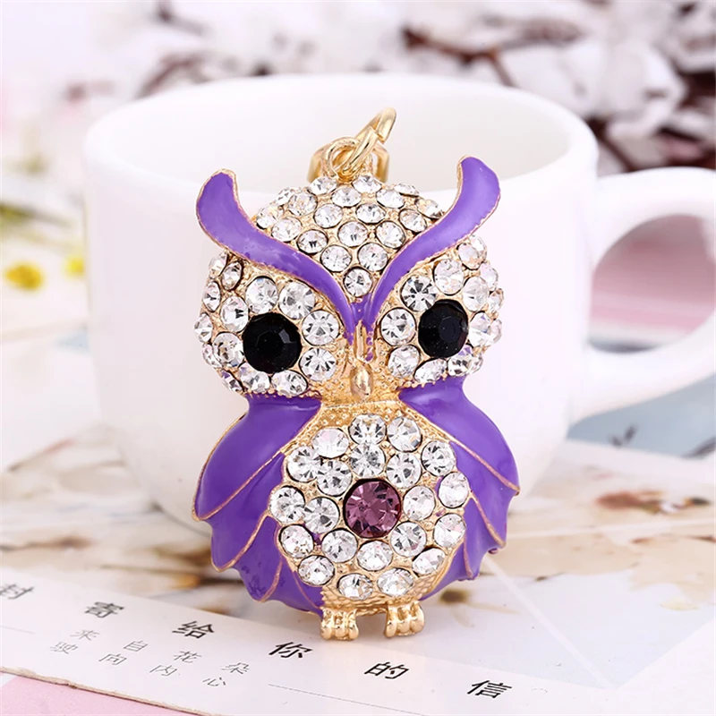 

Missxiang 2018 Big Porcelain Eyes Owl Rhinestone Crystal Keyrings Keychains Pendant Purse Bag Buckle Key Chains Holder for Women