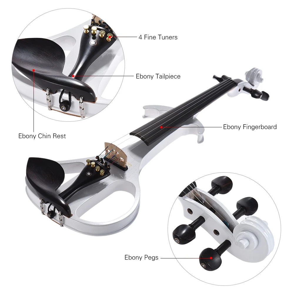 Ammoon VE-209 полный размер 4/4 твердая деревянная Бесшумная электрическая скрипка для скрипки кленовый корпус эбеновый гриф с колками для