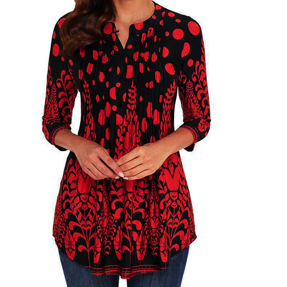 Women Three Quarter Sleeved Circular Neck Printed Tops Loose T-Shirt Womens Printed Round Neck Long Sleeve Top T-Shirt for women Women Three Quarter Sleeved Circular Neck Printed Tops Loose T-Shirt Womens Printed Round Neck Long Sleeve Top T-Shirt for women