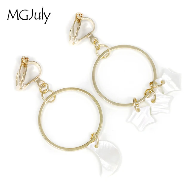 Natural S Star Moon Earrings No Ear Hole Metal Round Clip Natural S Star Moon Earrings No Ear Hole Metal Round Clip Earring Without Piercing Women