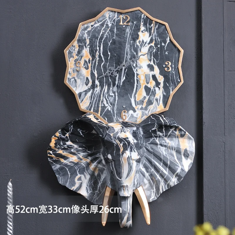 Retro Wall Clock Villa Wall Clock Elephant Color:P-33X26X52cm