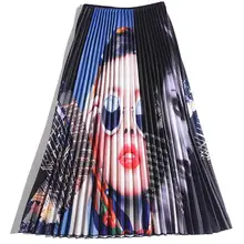 Новые летние высокая талия юбка с принтом; женские модные сапоги до середины икры плиссированная юбка