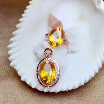 

shilovem 925 sterling silver Piezoelectric citrine Rings pendants send necklace Jewelry women trendy wedding mtzj1014agj