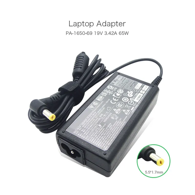 

19V 3.42A 65W PA-1650-69 AC Adapter Charger for ACER Aspire 1400 1600 3000 3500 / TravelMate 200 500 Series Laptop Power Supply