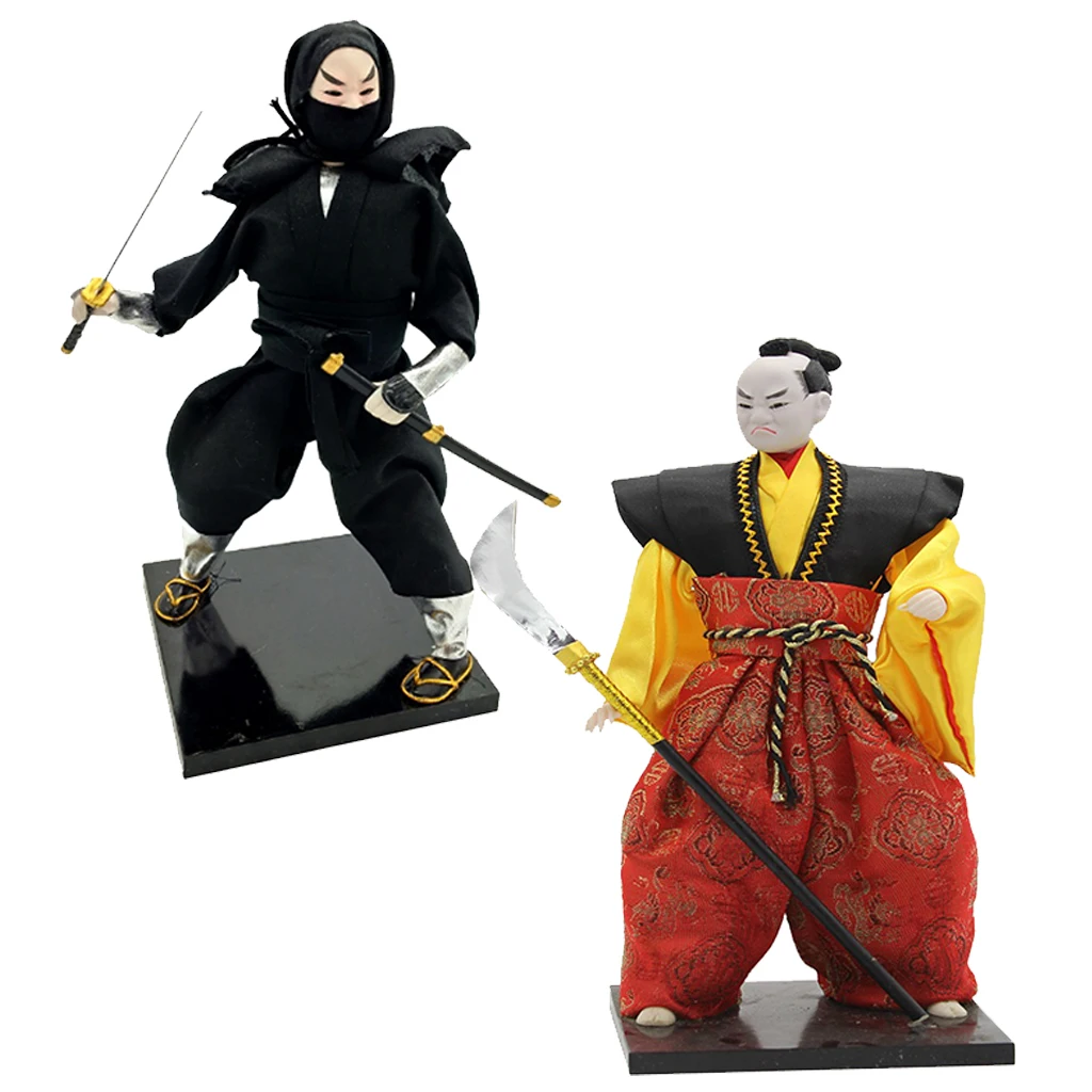 2Pcs 12'' Delicate Post-Modern Japanese Samurai Male Doll Figure Oriental Model Home Decoration Collection