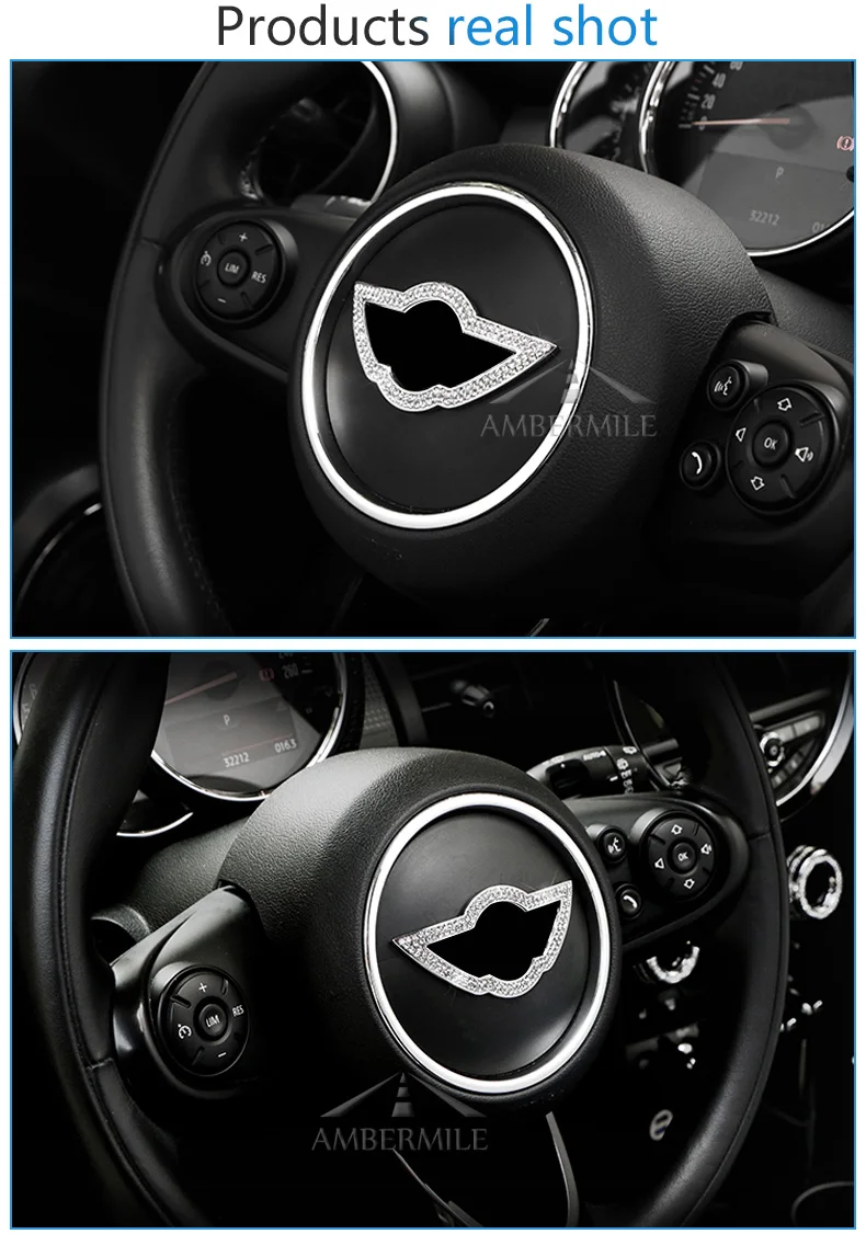 Artificial Diamond Car Steering Wheel Logo Cover Stickers for Mini Cooper R55 R56 R60 R61 F54 F55 F56 F60 car styling (6)