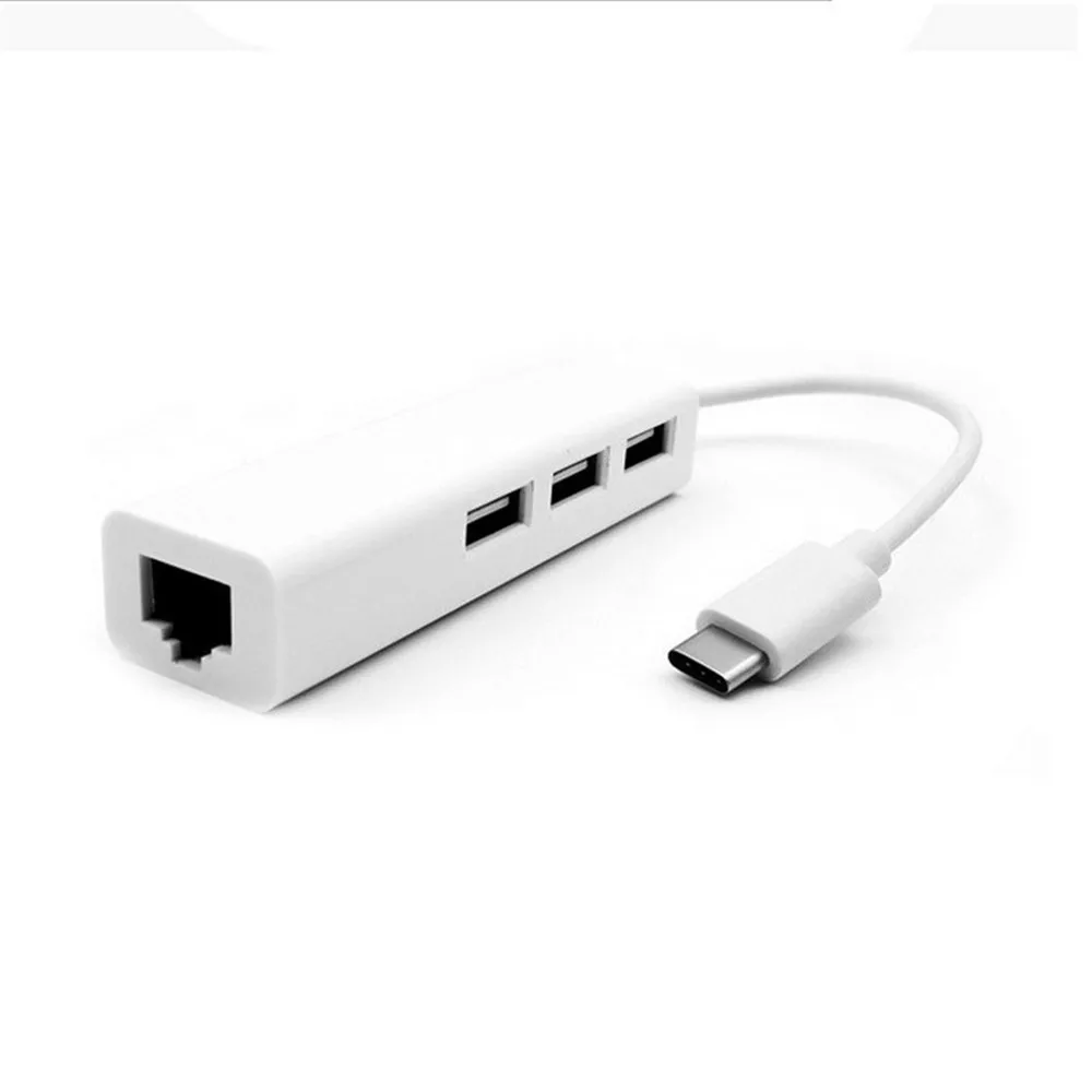 100 pcs 3 포트 USB 3.0 허브 유형 C to RJ45 100Mbps 이더넷 LAN 어댑터 데이터 유형-C 유선 네트워크 카드 Macbook 용 고속