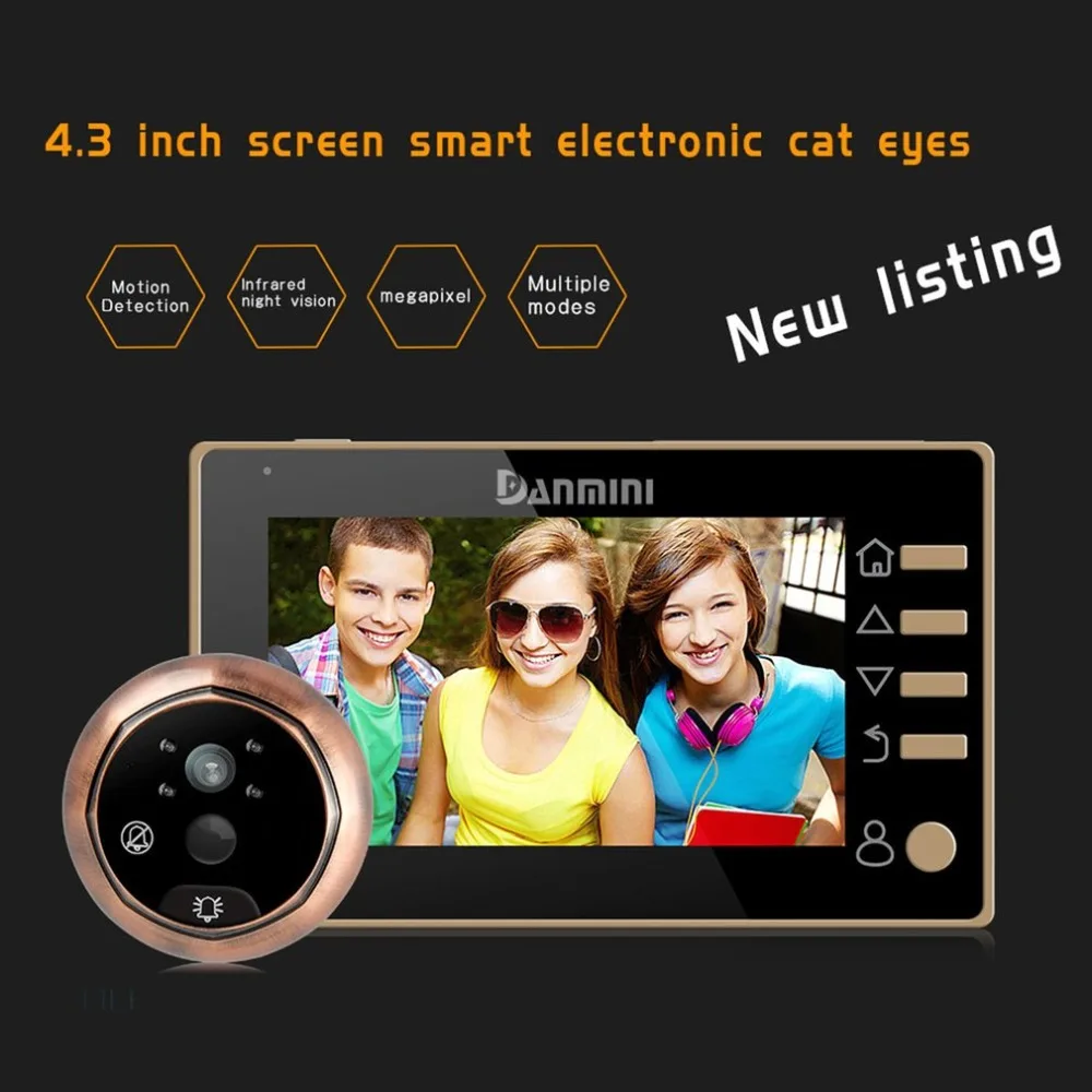 

HD Door Peephole Camera 4.3 Inch TFT Color Screen Display Home Smart Doorbell Security Electronic Cat Eye Motion Dection