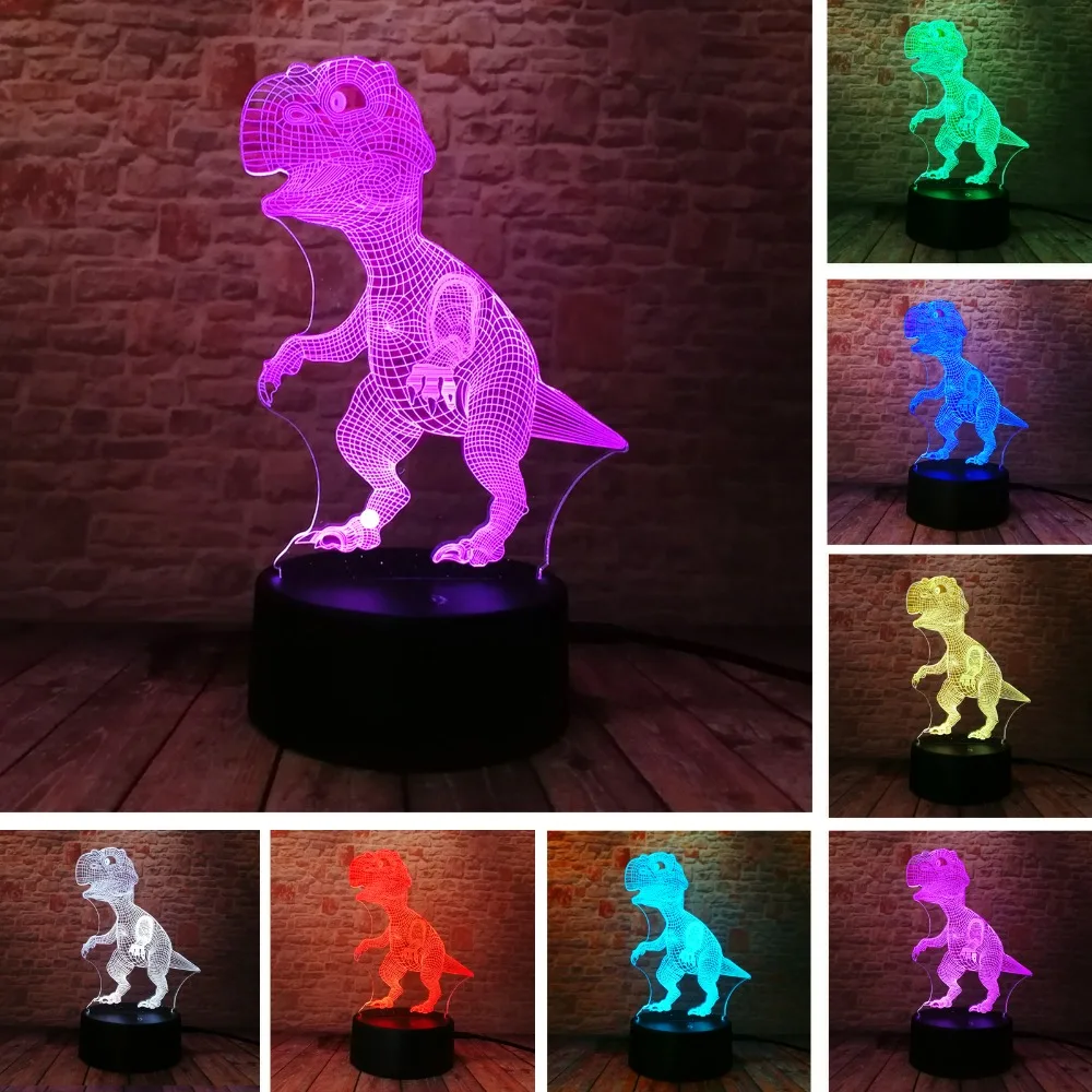 Новый уникальный Тиранозавр Рекс, динозавры Дракон 3D 7 цветов изменить визуальный ночник RGB для мальчиков Человек спит праздник другу Gif