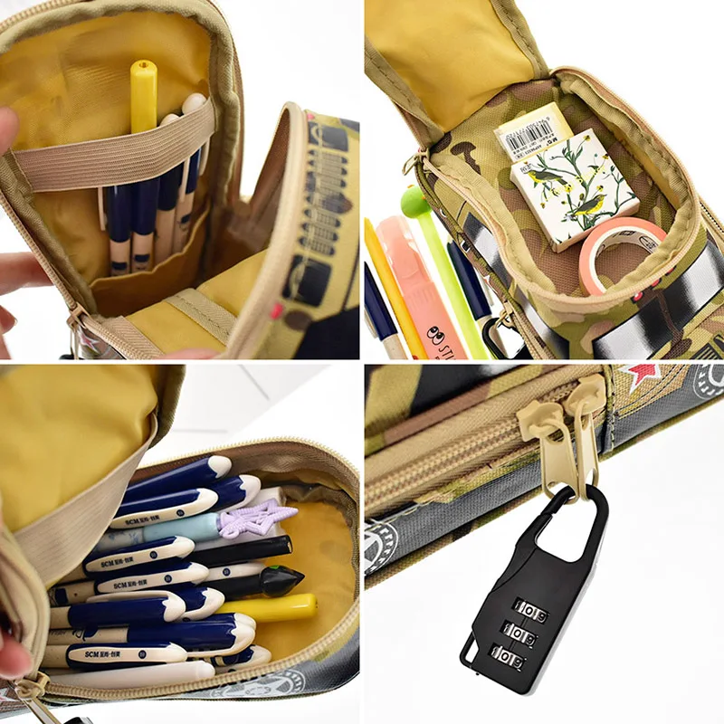 Большой емкости Pencilcase креативный Внедорожник Стиль Пенал Камуфляж молния холст
