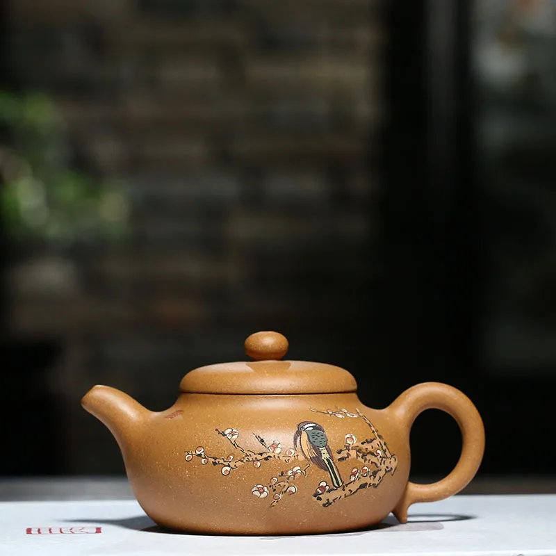 

Yixing Pottery Teapot Full Manual Mud Painting Raw Ore Section Mud Flat Pot Infusion Of Tea Kungfu Online Teapot Tea Set Gift