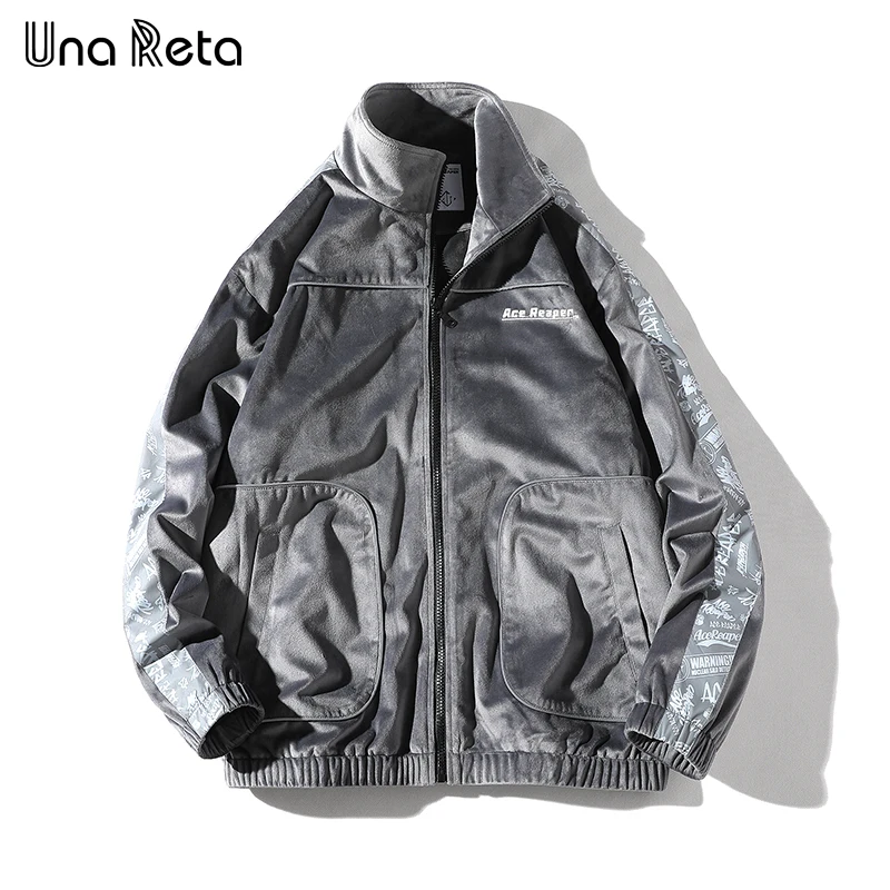 Una Reta Европа High street бархатная куртка для мужчин Высокое качество Осень печати шить хип хоп куртка пальто для мужчин s