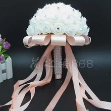 Новые искусственные розы Foamflower невесты Свадебный букет белые атласные Кристальные Свадебные букеты букет De Mariage