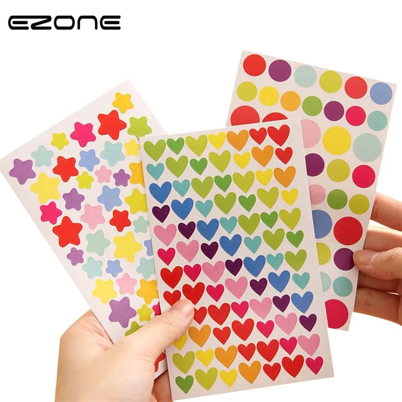 

EZONE 1PC Rainbow Color Love Heart Dots Stars Stickers Lovely N Times Decorative Stickers Reward Students Stationery Supplies