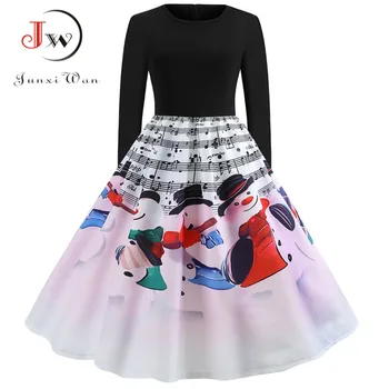 

Winter Dresses Women Vintage Print Snowman Christmas Dress Casual Long Sleeve Elegant Swing Party Dress Plus Size Robe