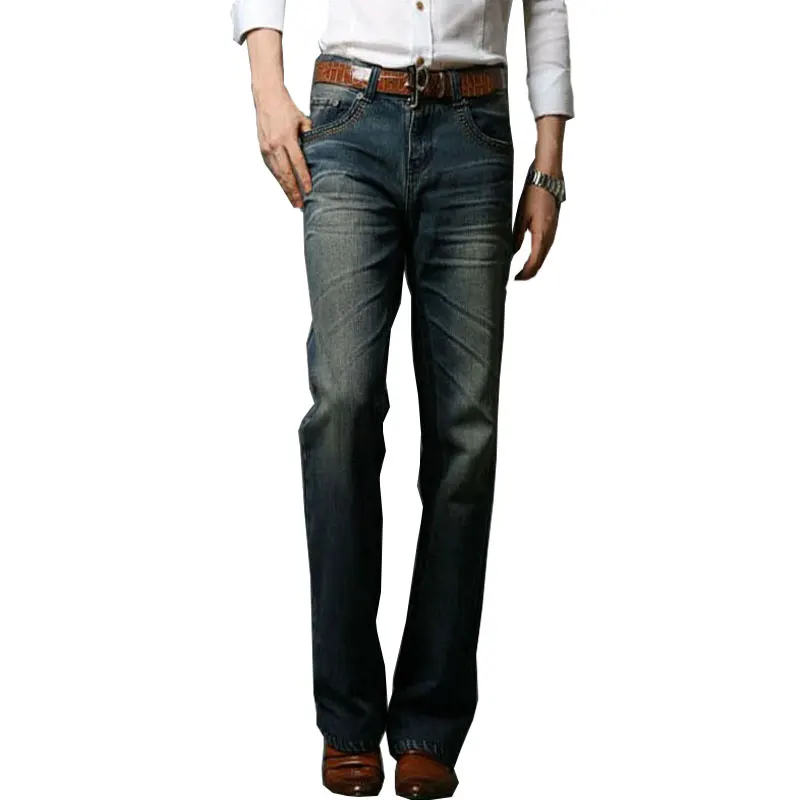 

2019 Mens Flared Jeans Boot Cut Leg Flared Elastic Slim Fit Mid Waist Male Designer Classic Denim Jeans Pants Bell Bottom Jeans
