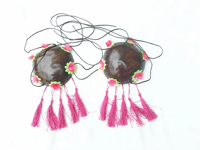 

1pcs/lot Beistle Coconut Bikini Top Adjustable Hawaiian Summer Luau Party Coconut Bra Top Wearables, Coconut,