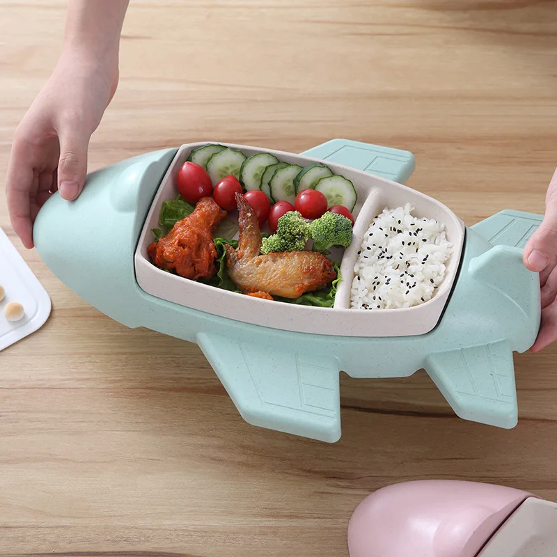 

5Pc Children Baby Bamboo Tableware Solid Feeding Airplane Dish Baby Bowl Plate Food Feeding Dinnerware Set Plates for Children