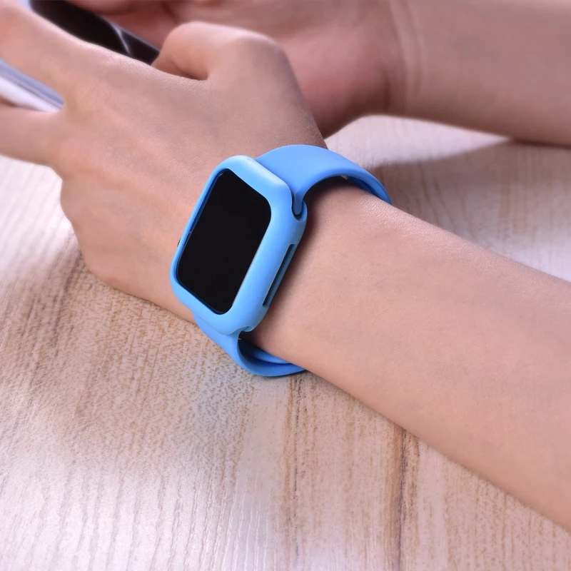 Для iWatch Мягкий силиконовый чехол для часов+ ремешок для часов бампер для Apple Watch 4 3 2 1 38 мм 40 мм 44 мм 42 мм крышка резиновый ремешок для часов