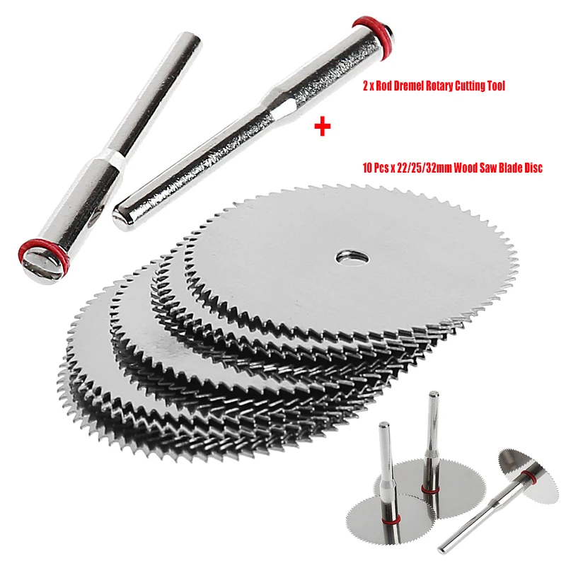 10 шт./компл. ножовочное полотно по дереву диск + 2 x стержень Dremel вращающийся режущий инструмент 22 мм/25 мм/32 мм Бесплатная доставка Поддержка