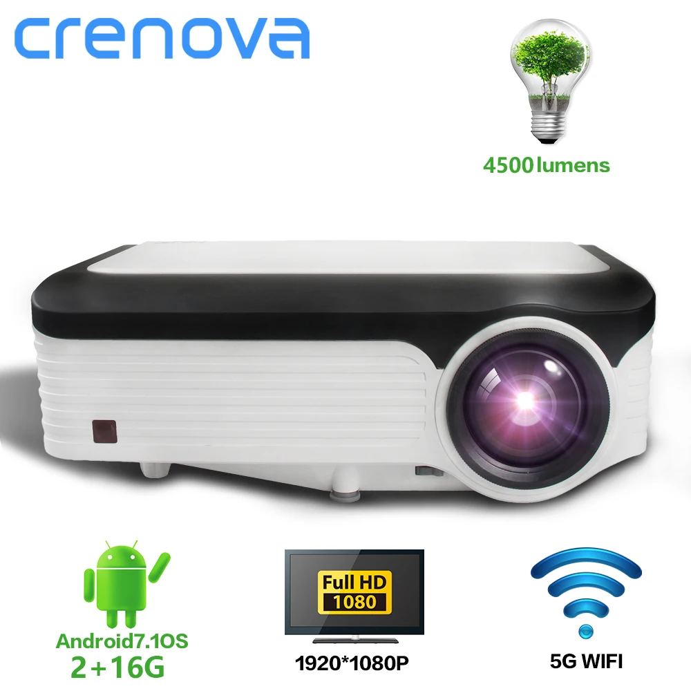 CRENOVA Newest 1920*1080P Android Projector For 4k Video Led Projector With Android 7.1 OS Wifi