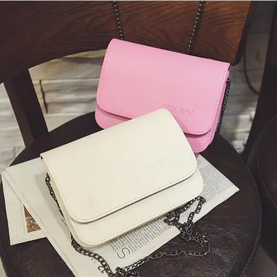 

2017 summer fashion new handbag High quality PU leather Women bag Simple sweet small square bag Chain alphabet mini shoulder bag
